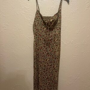 Floral Slip Maxi Dress in Olive and Red